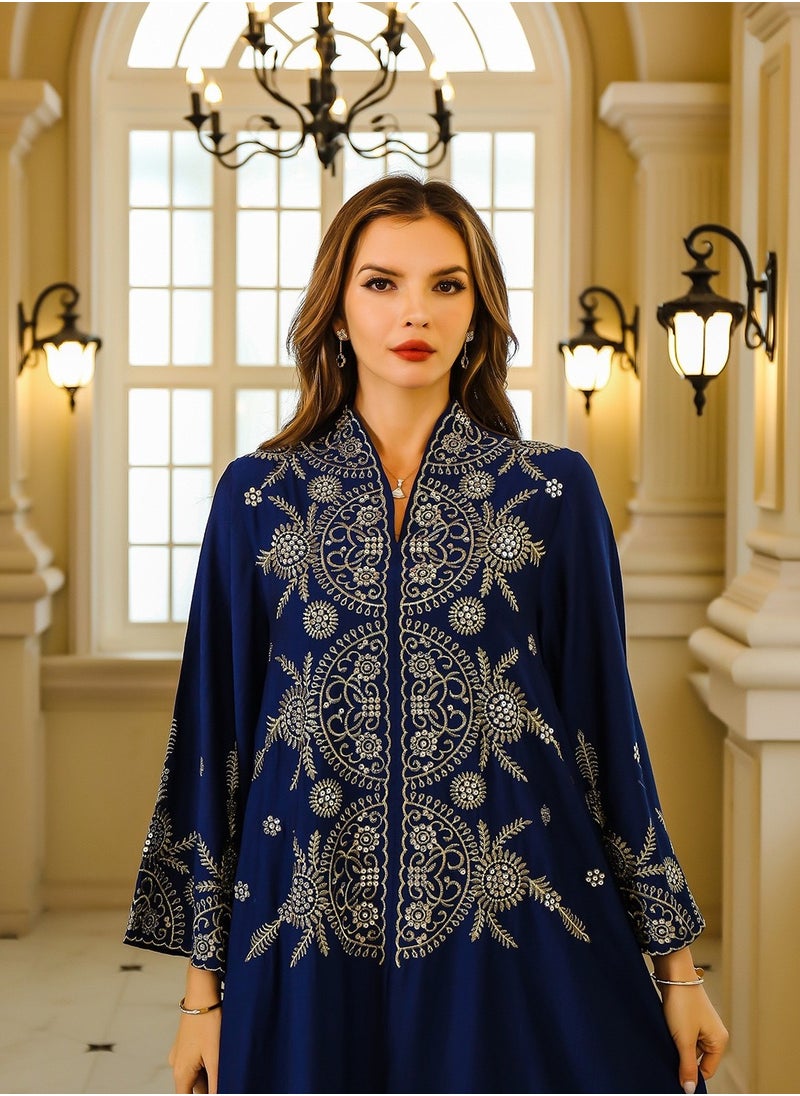 Abaya Embroidered Robe Evening Dress. Blue.