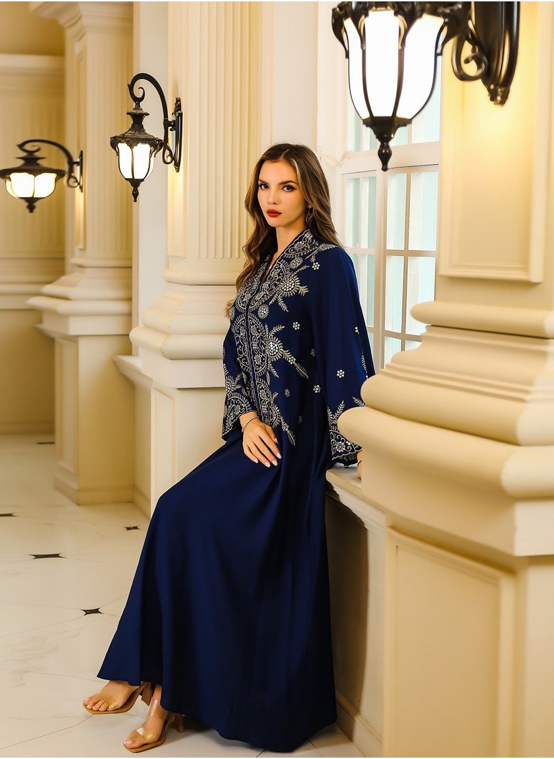 Abaya Embroidered Robe Evening Dress. Blue.