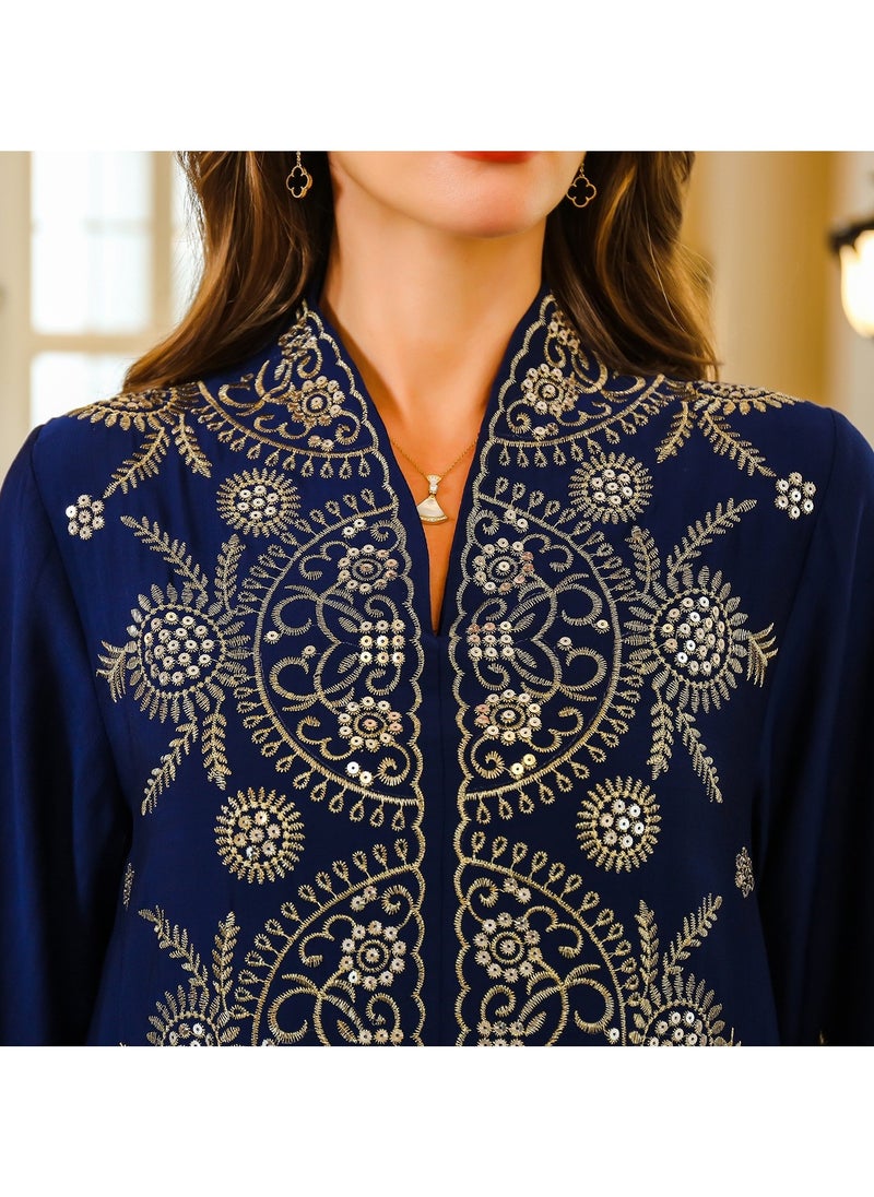 Abaya Embroidered Robe Evening Dress. Blue.