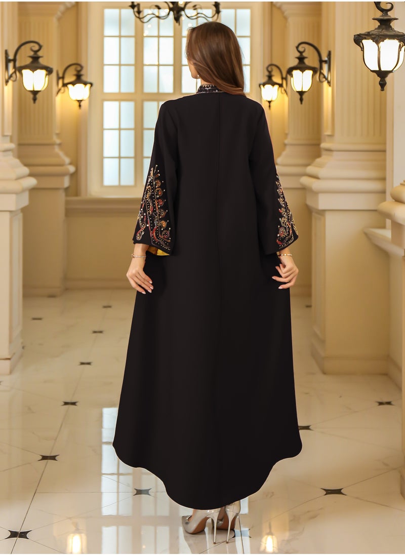 Abaya Rope Embroidery Dress. Black.