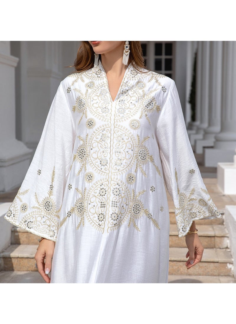 Abaya Embroidered Robe Evening Dress. White.