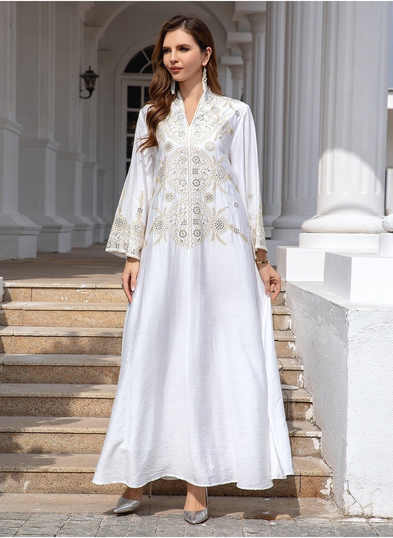 Abaya Embroidered Robe Evening Dress. White.