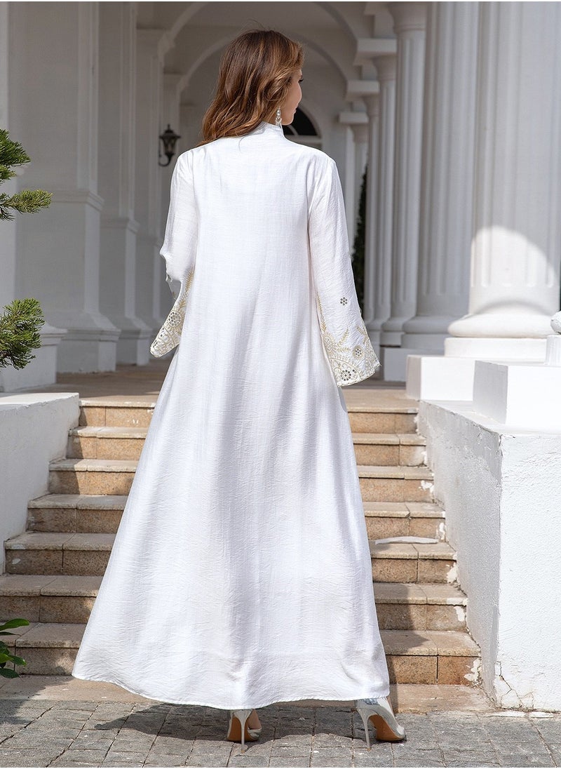 Abaya Embroidered Robe Evening Dress. White.