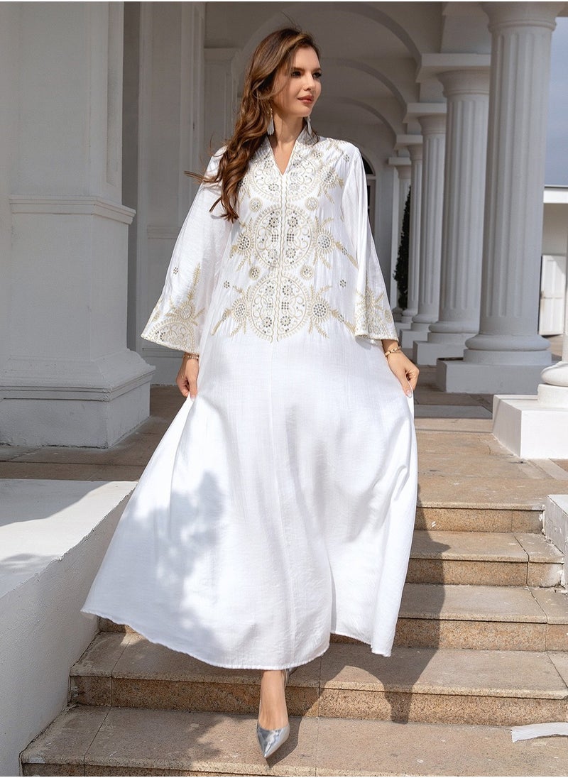 Abaya Embroidered Robe Evening Dress. White.