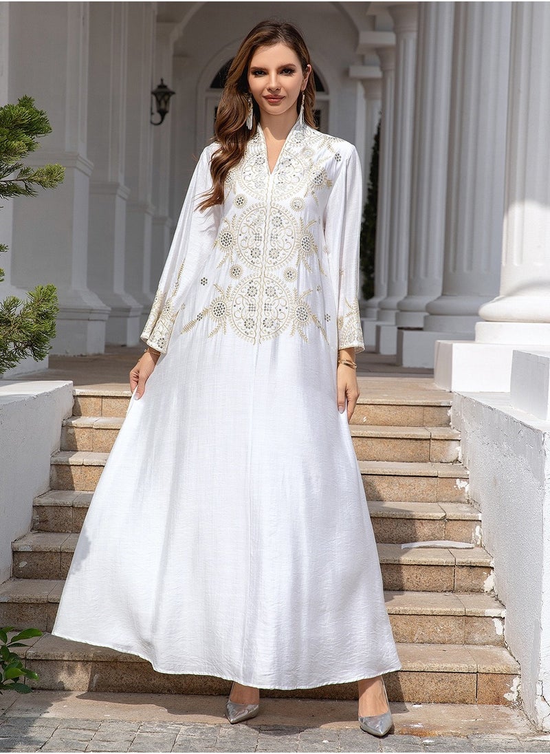 Abaya Embroidered Robe Evening Dress. White.