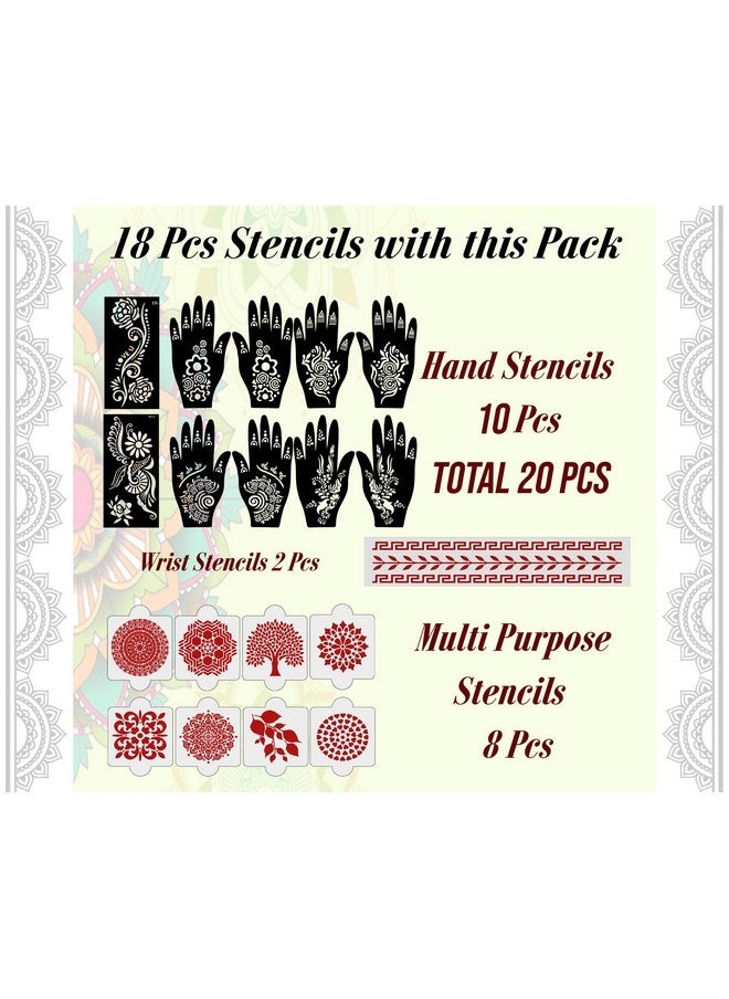 Set Of 20 Pcs Combo Pack, Reusable Mehandi Design Sticker Stencils For Both Hand | Mehendi Stencil Sets Combo | Quick And Easy To Use, For Girls, Women, Kids & Teen, D-2264