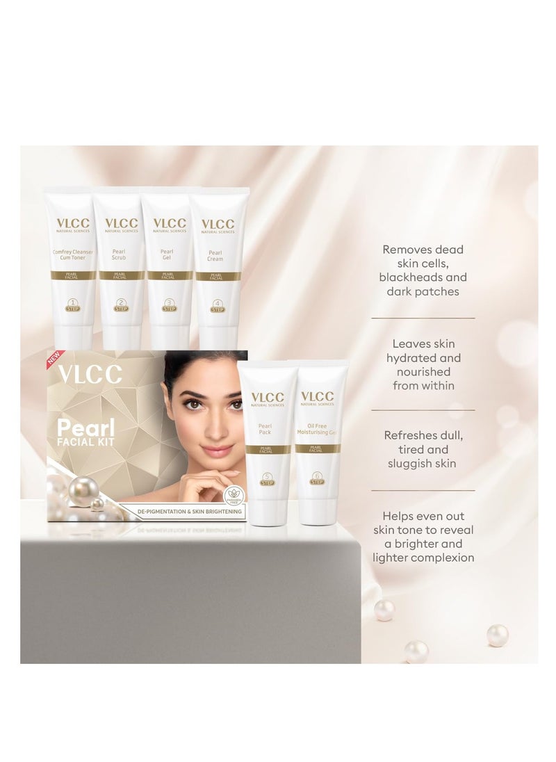 VLCC Pearl Facial Kit - 60g | Luminous and Radiant Skin | At Home Facial with Pearl Extracts, Sandalwood, Turmeric & Aloe Vera | Tan Removal Facial Kit.