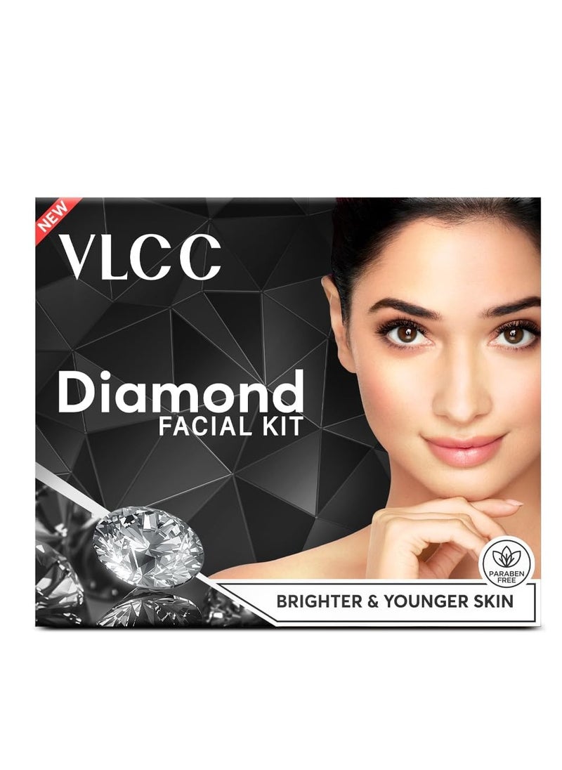 VLCC Diamond Facial Kit - 60g | Skin purifying with Parlour Glow | Improves Skin Elasticity, Brightens and Lightens Patchy Damaged Skin | With Colloidal Diamond, Jojoba Oil, Olive Oil & Aloe Vera.