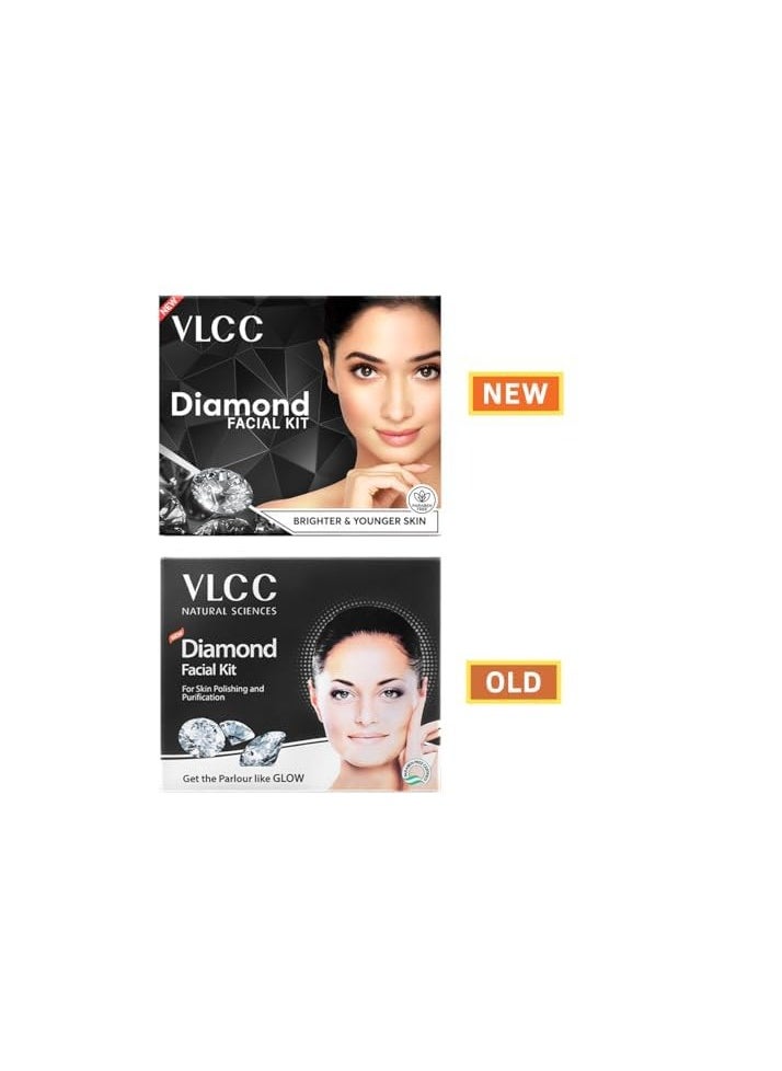 VLCC Diamond Facial Kit - 60g | Skin purifying with Parlour Glow | Improves Skin Elasticity, Brightens and Lightens Patchy Damaged Skin | With Colloidal Diamond, Jojoba Oil, Olive Oil & Aloe Vera.