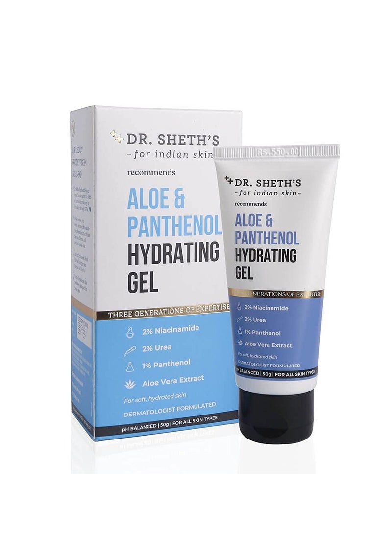 Dr. Sheth's Aloe & Panthenol Hydrating Gel | Deepl Moisturization & Hydration | Niacinamide, Prebiotics | Reduces Inflammation & Redness | Non-Sticky Face Gel | For Women & Men | 50g