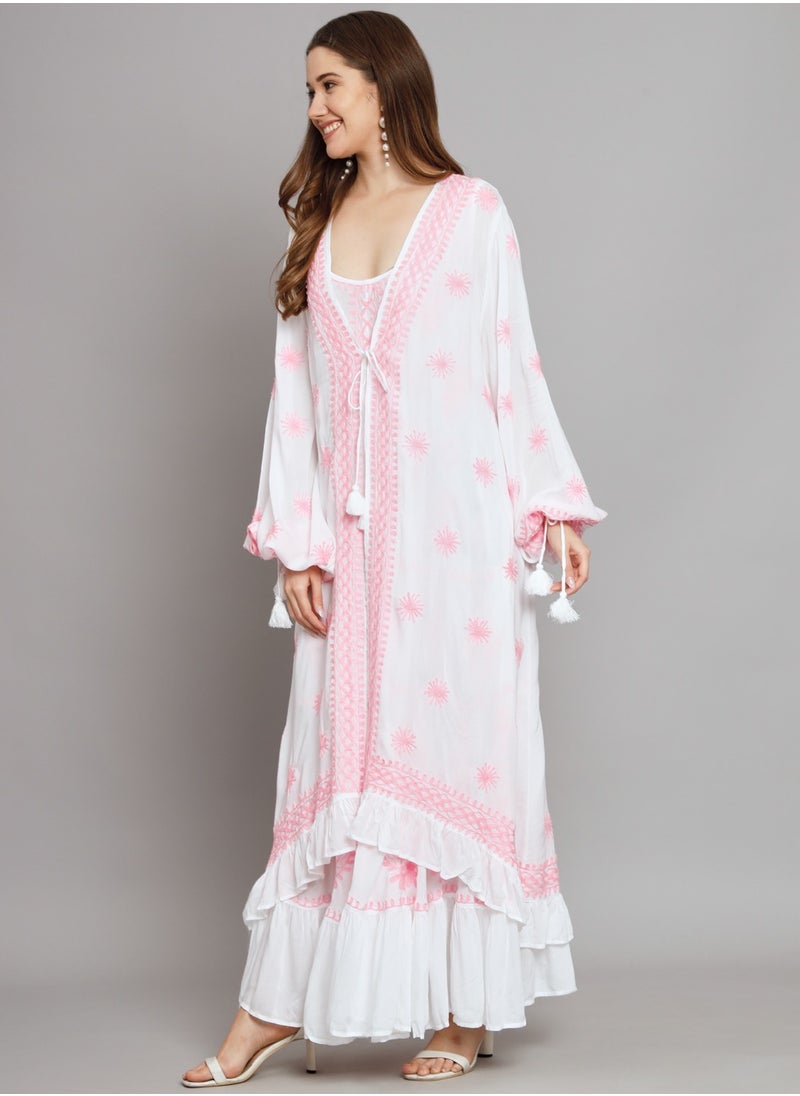 Hand Embroidered Chikankari Modal Kaftan-AL3605