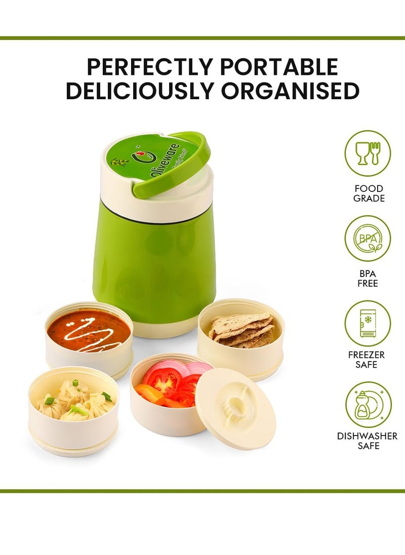 Oliveware jumbo lunch box, four containers with 300ml each, insulated body and leak proof, BPA free