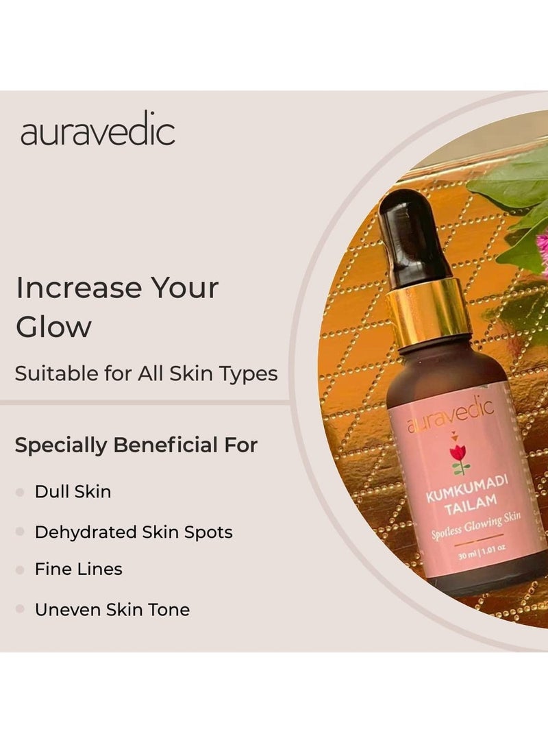 Auravedic Kumkumadi Tailam, Kumkumadi Face Oil for Glowing Skin, Kumkumadi Gold Glow Face Oil, Kumkumadi Oil for Radiant & Youthful Skin and Rejuvenation