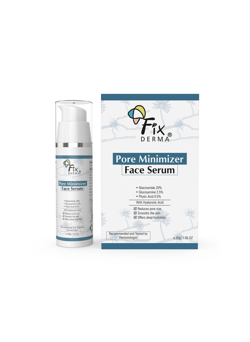 Fixderma 20% Niacinamide Serum for Face for Pore Minimizer with 2.5% Glucosamine & Hyaluronic Acid Serum | Open Pores Serum | Hydrating Serum | Face Serum for Men & Women - 30g