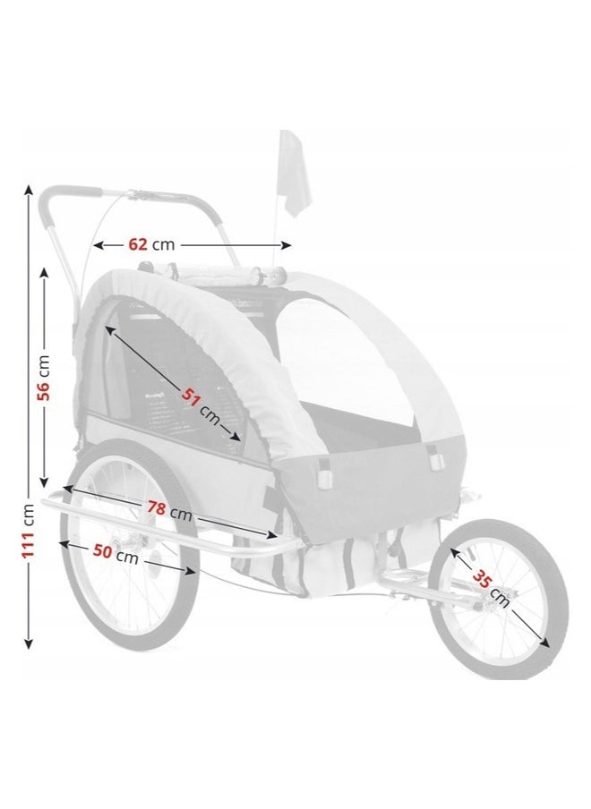 3 Wheels Outdoor Parent Child Bicycle Trailer with Rear Hook, Detachable Hiking Cart, Stroller for Kids, 16-20 Inch Wheels