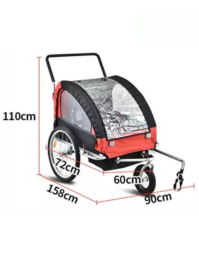 3 Wheels Outdoor Parent Child Bicycle Trailer with Rear Hook, Detachable Hiking Cart, Stroller for Kids, 16-20 Inch Wheels