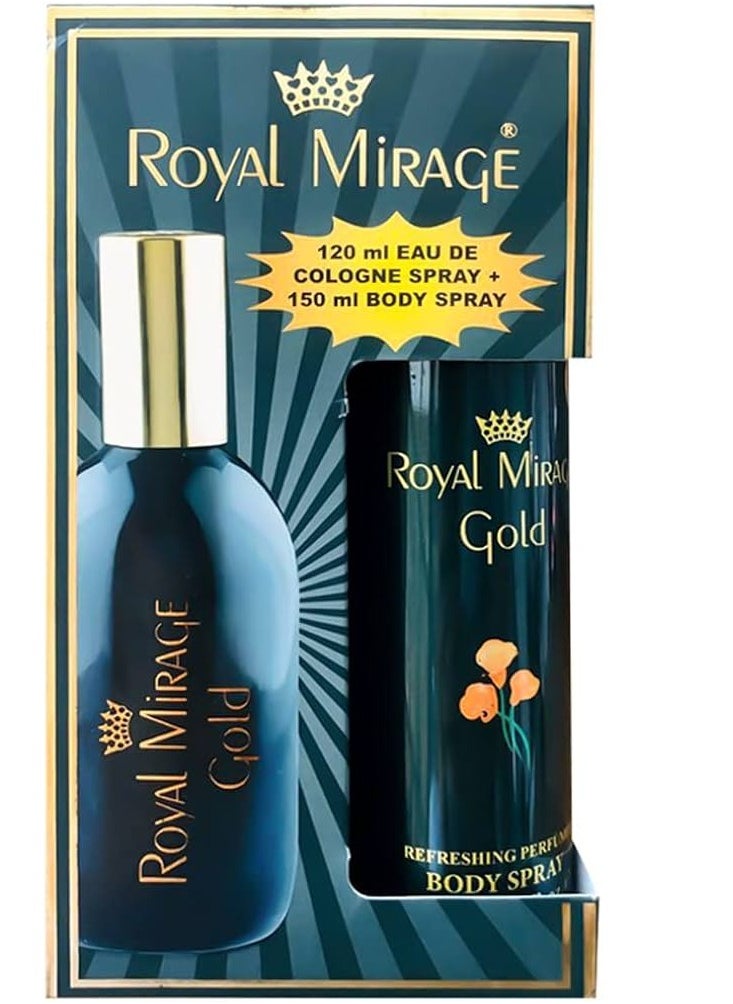 Royal Mirage Perfume & Deodorant Gift Set, Long Lasting Scent, Fragrance Deo Body Spray, Perfume 120ml + Deo 150ml Gold