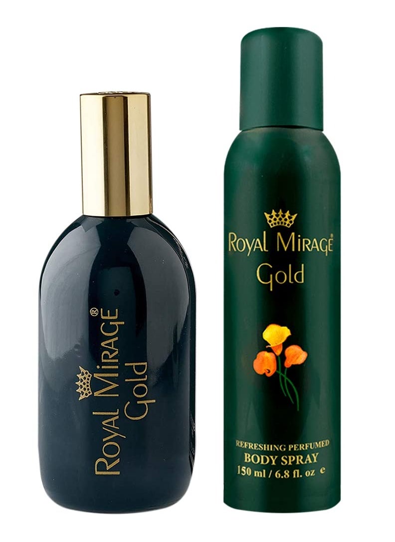 Royal Mirage Perfume & Deodorant Gift Set, Long Lasting Scent, Fragrance Deo Body Spray, Perfume 120ml + Deo 150ml Gold