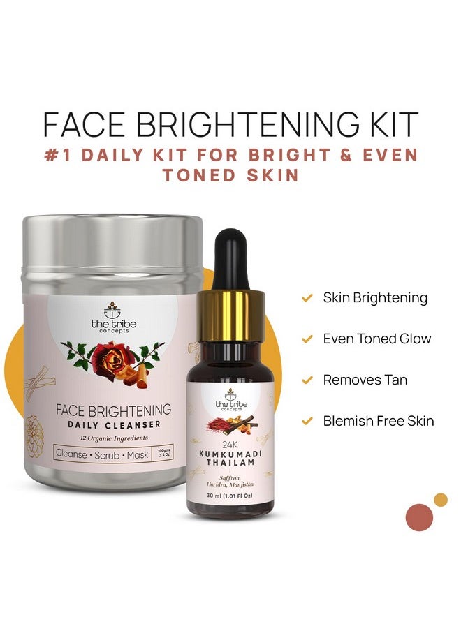 Face Brightening Kit For Deeply Hydrating Even Toned Glow , 100% Chemical Free & Natural (Tin Packing)