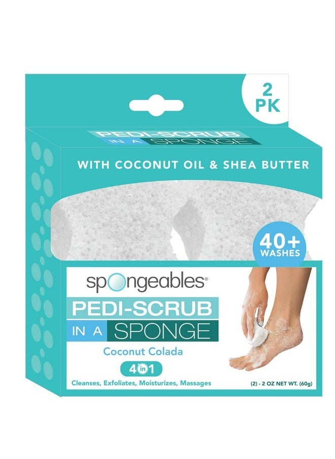 Spongables Pedi Scrub Foot Exfoliating 20+ Wash Sponge, Coconut Colada, 2 Count