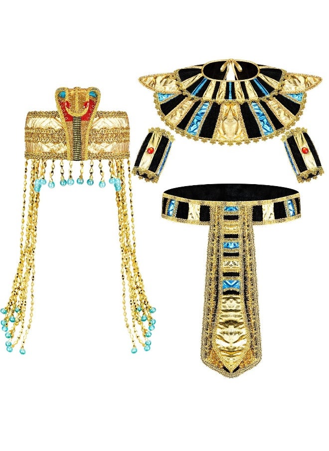 Egyptian Headpiece Costume Accessories, 5 Pcs Egyptian Queen Costume with Metal Headpiece Snake Beaded + Belt + Collar Wristbands, for Women Girl Masquerade Ball & Cosplay Party (One Size)