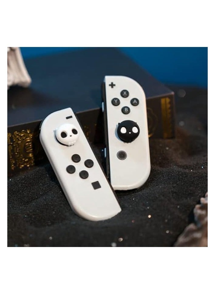 Cute Silicone Joycon Thumb Grip Caps, Joystick Cover Compatible with Nintendo Switch/OLED/Switch Lite,4PCS - Skull (White)