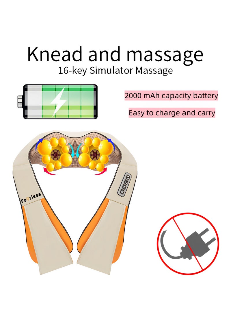 Rechargeable Shiatsu Neck and Back Massager with Soothing Heat | Cordless Electric Deep Tissue 3D Kneading Massage Pillow for Pain Relief, Home, Office, and Car use with 2000 mAh Battery