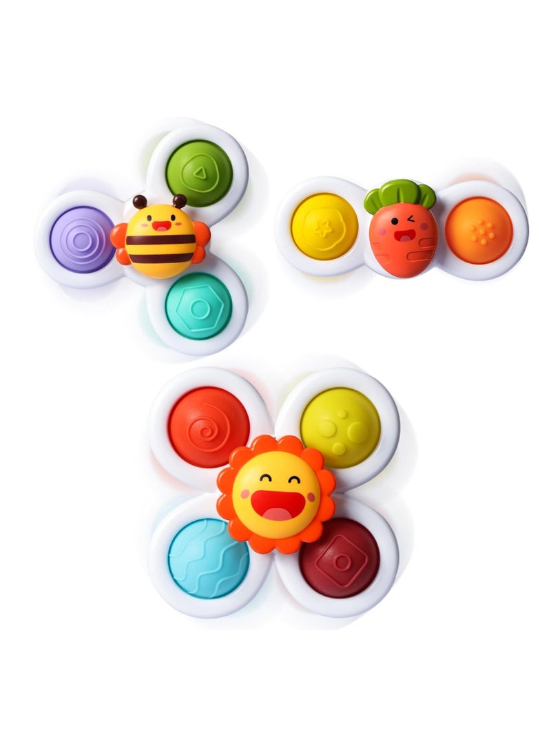 ALASOU 3PCS Pop Suction Cup Spinner Toys for 1 Year Old Boy Girl|Novelty Spinning Tops Toddler Toys Age 1-2|Sensory Baby Bath Toys for Toddlers 1-3|6 12 18 Months Boy Birthday Gift for Infant