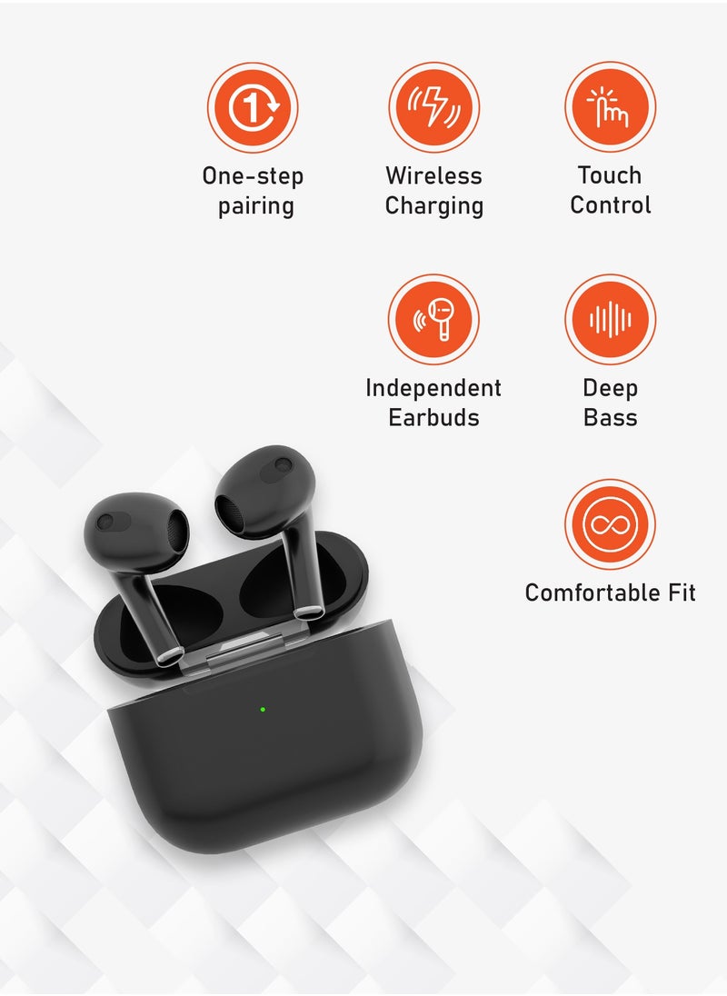 Deep Bass Wireless Earbuds 3, 20 H Total Working Time Independent Earbuds Wireless Charging Touch Control Bluetooth 5.2 Connectivity - Black