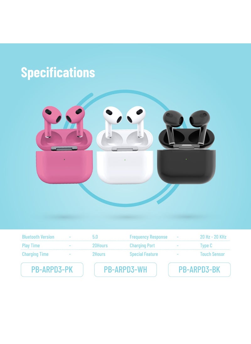 Deep Bass Wireless Earbuds 3 with ENC / Touch Control / Wireless Charging / Independent Earbuds / 20 Hours Working Time / Premium Materials / v5 Bluetooth / Type-C Charging Port - Pink