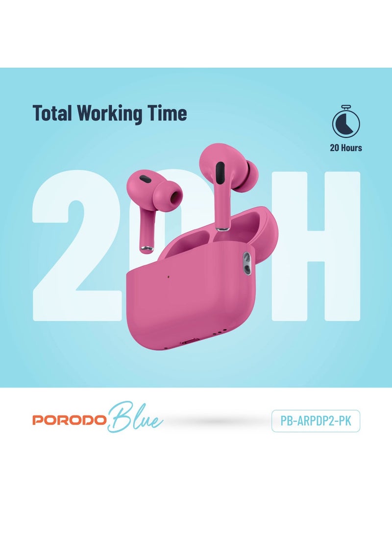 Earbuds Pro 2 With Swipe Volume Wireless Charging and ENC / 20H Total Working Time / Independent Earbuds / Wireless Charging / Touch Control / Deep Bass / Swipe Volume / One Side Operation - Pink