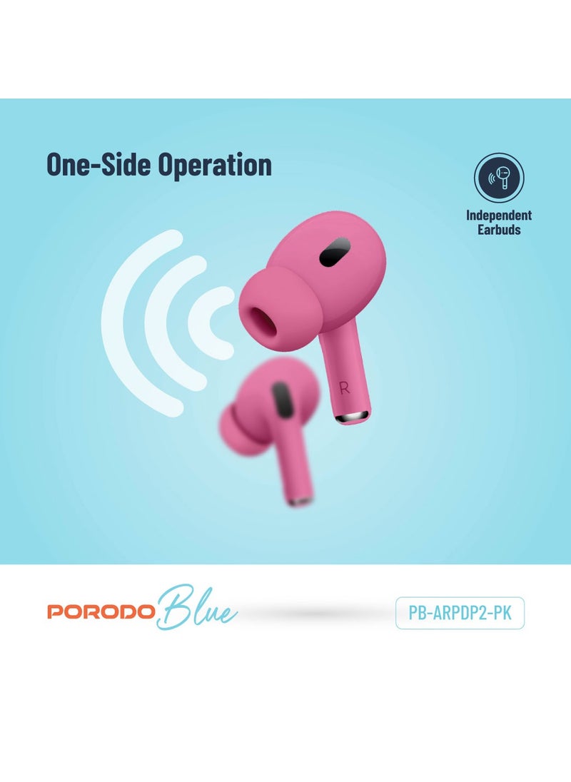 Earbuds Pro 2 With Swipe Volume Wireless Charging and ENC / 20H Total Working Time / Independent Earbuds / Wireless Charging / Touch Control / Deep Bass / Swipe Volume / One Side Operation - Pink