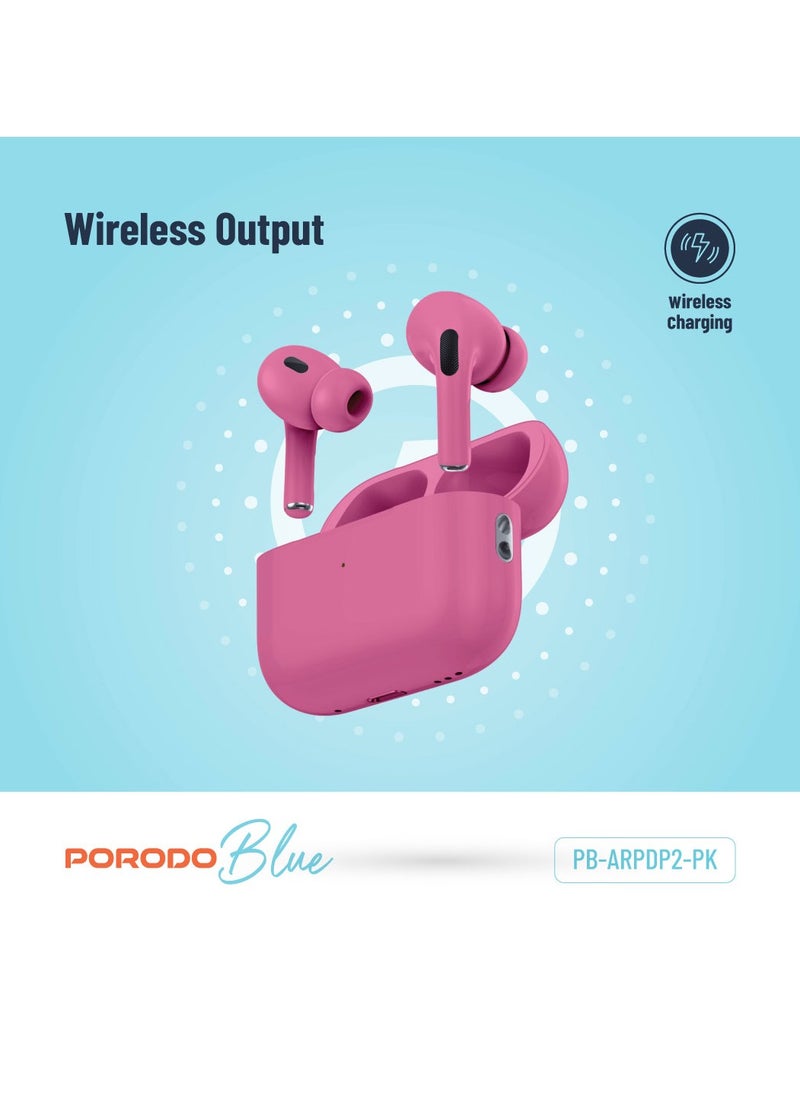 Earbuds Pro 2 With Swipe Volume Wireless Charging and ENC / 20H Total Working Time / Independent Earbuds / Wireless Charging / Touch Control / Deep Bass / Swipe Volume / One Side Operation - Pink