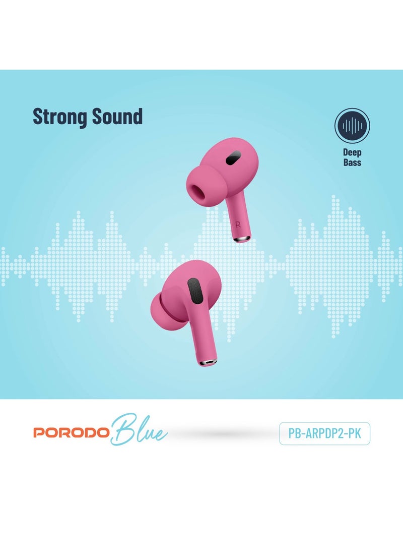 Earbuds Pro 2 With Swipe Volume Wireless Charging and ENC / 20H Total Working Time / Independent Earbuds / Wireless Charging / Touch Control / Deep Bass / Swipe Volume / One Side Operation - Pink