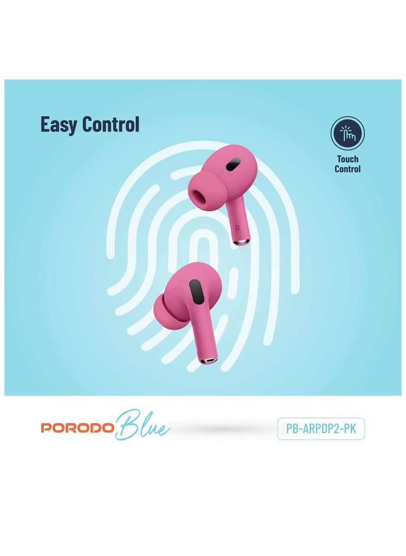 Earbuds Pro 2 With Swipe Volume Wireless Charging and ENC / 20H Total Working Time / Independent Earbuds / Wireless Charging / Touch Control / Deep Bass / Swipe Volume / One Side Operation - Pink