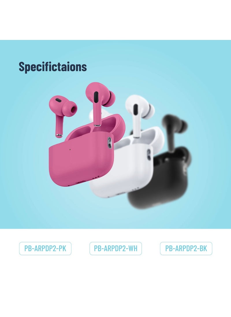Earbuds Pro 2 With Swipe Volume Wireless Charging and ENC / 20H Total Working Time / Independent Earbuds / Wireless Charging / Touch Control / Deep Bass / Swipe Volume / One Side Operation - Pink