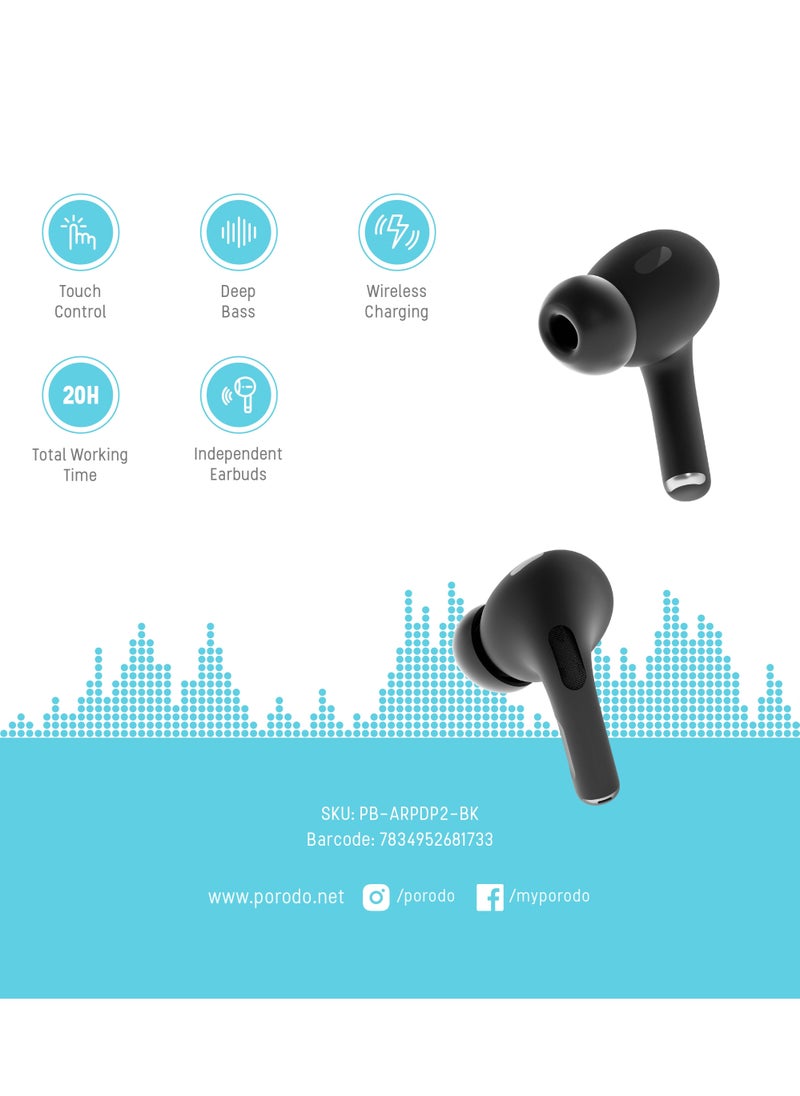 Earbuds Pro 2 With Swipe Volume Wireless Charging, 20H Total Working Time, Independent Earbuds, Touch Control,  Bluetooth/Wireless Connection Type, Deep Bass - Black