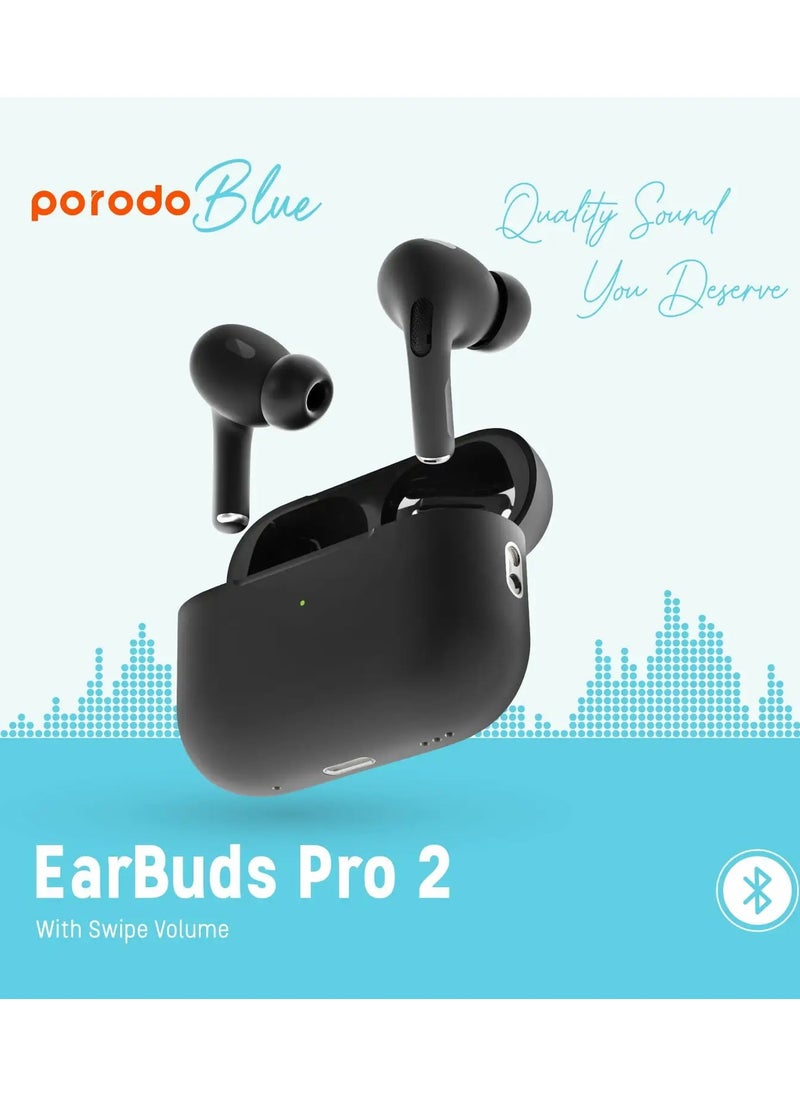 Earbuds Pro 2 With Swipe Volume Wireless Charging, 20H Total Working Time, Independent Earbuds, Touch Control,  Bluetooth/Wireless Connection Type, Deep Bass - Black