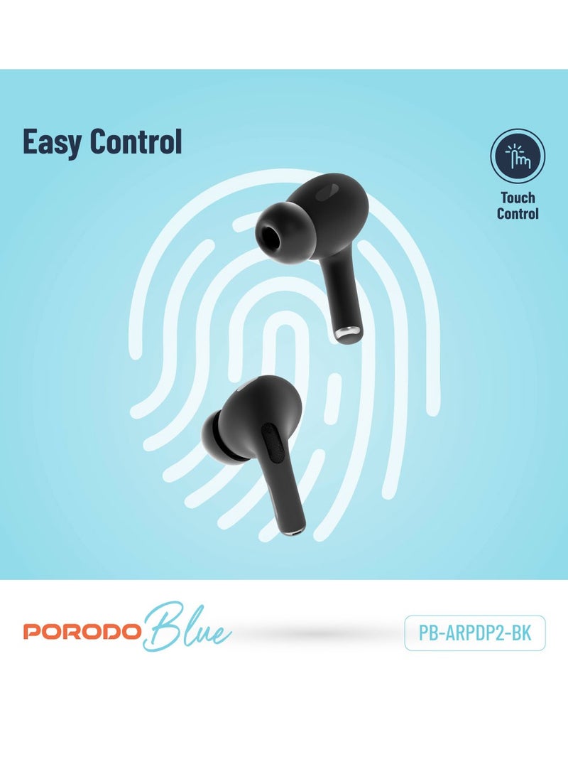 Earbuds Pro 2 With Swipe Volume Wireless Charging, 20H Total Working Time, Independent Earbuds, Touch Control,  Bluetooth/Wireless Connection Type, Deep Bass - Black