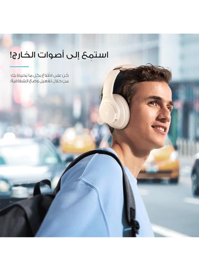 Q20i Hybrid Active Noise Cancelling Headphones, Wireless Over-Ear Bluetooth, 40H Long ANC Playtime, Hi-Res Audio, Big Bass, Customize via an App, Transparency Mode White