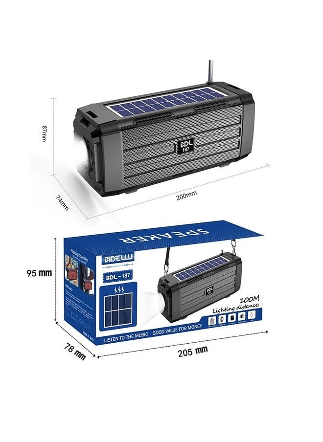 BDL-187 LED Light Solar Wireless Bluetooth Speaker Portable Outdoor Camping FM Radio(Black)