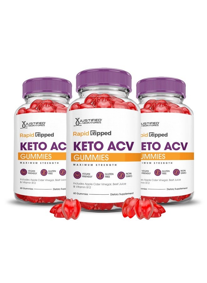 (3 Pack) Rapid Ripped Keto Acv Gummies Advanced Formula 1000Mg Rapidripped Keto Gummies Apple Cider Vinegar Formulated With Pomegranate Beet Juice Powder B12 Vegan Non Gmo 180 Gummys