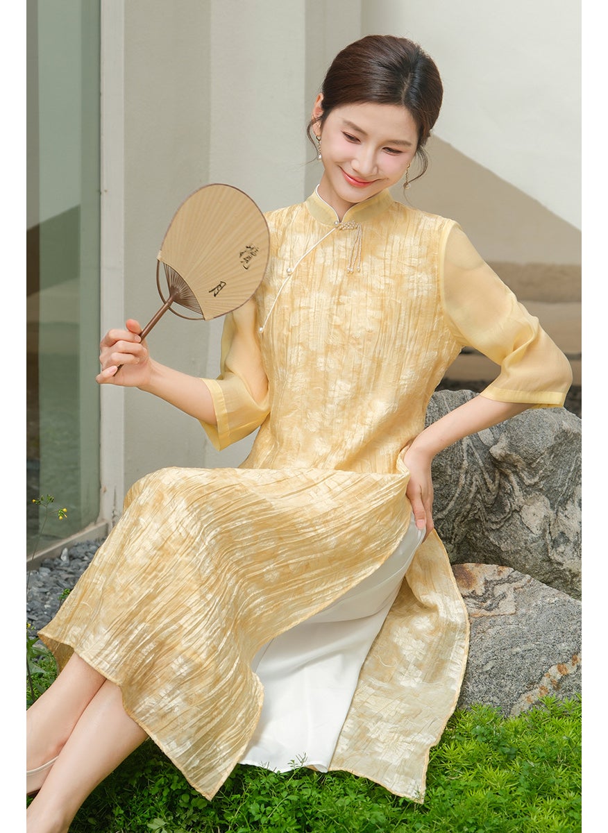 Summer 2024 Slimming Hanfu Qipao Dress Yellow