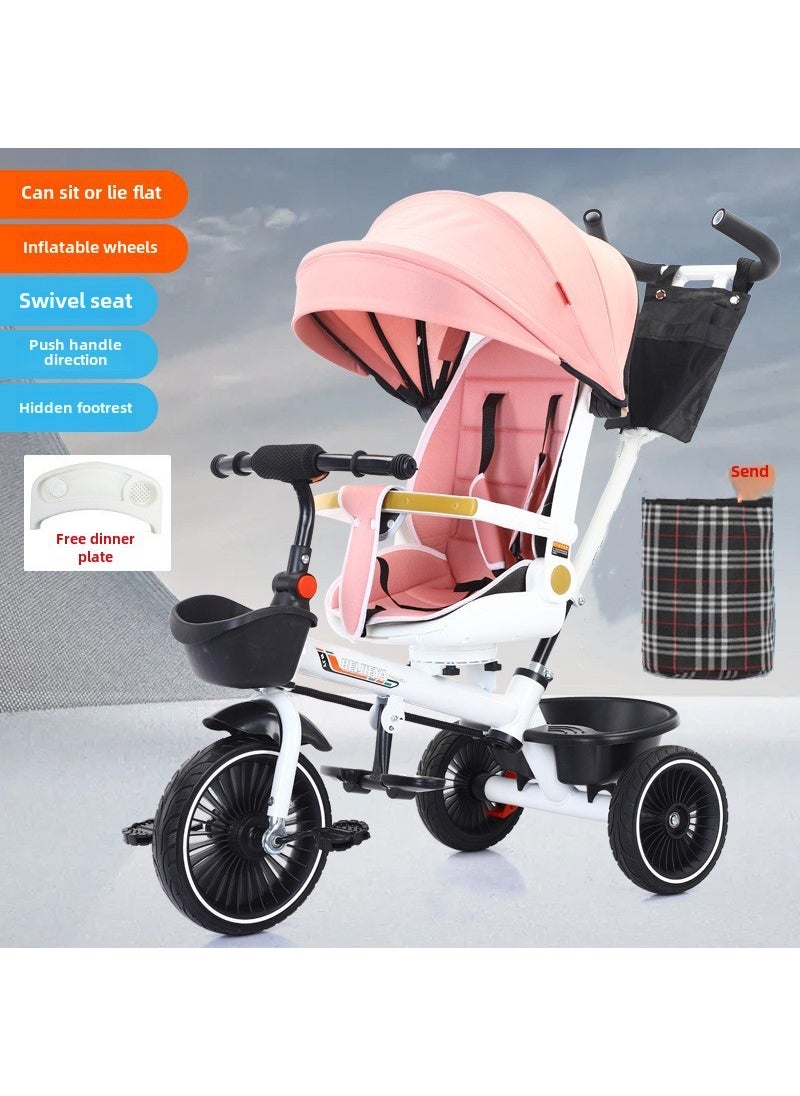 Kids Tricycle with Rotating Seat and Push Handle White rubber wheel can sit and lie + rotating seat + brake