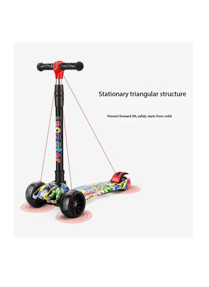 Kids Scooter, 3 Wheel Scooter, Foldable and Height Adjustable with Flashing Wheels and Music Pedal Lights, Flashing Music Scooter, Suitable for Boys and Girls, 2-8 Years Old