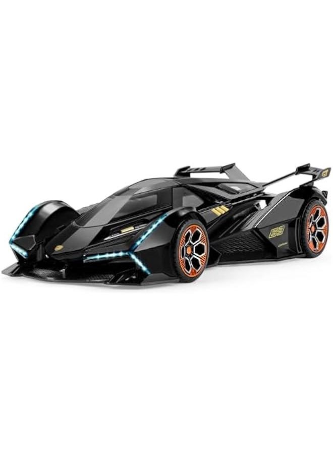 Toy Cars for Boys Age 4-7 8-12 Lambo V12 Race Car Toy with Light and Sound 1:22 Diecast Metal Model Cars for Kids Pull Back Sport Car Gift Toys for 3+ Year Old Boys (Black)