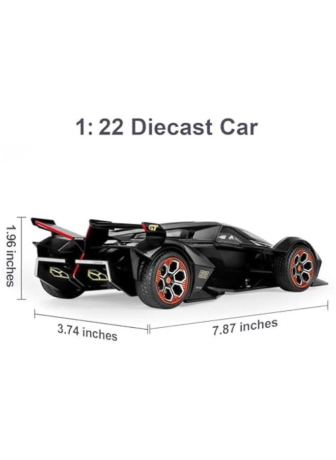 Toy Cars for Boys Age 4-7 8-12 Lambo V12 Race Car Toy with Light and Sound 1:22 Diecast Metal Model Cars for Kids Pull Back Sport Car Gift Toys for 3+ Year Old Boys (Black)