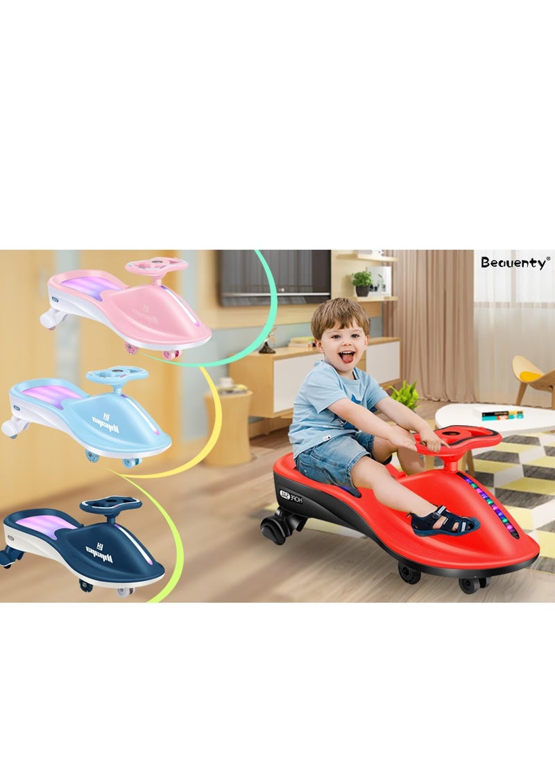 Free Swing Car for Kids, LED Light-up Wiggle Car with Music for Indoor Outdoor Play 1-3-6 Years Old Kids Gift (Dark blue)