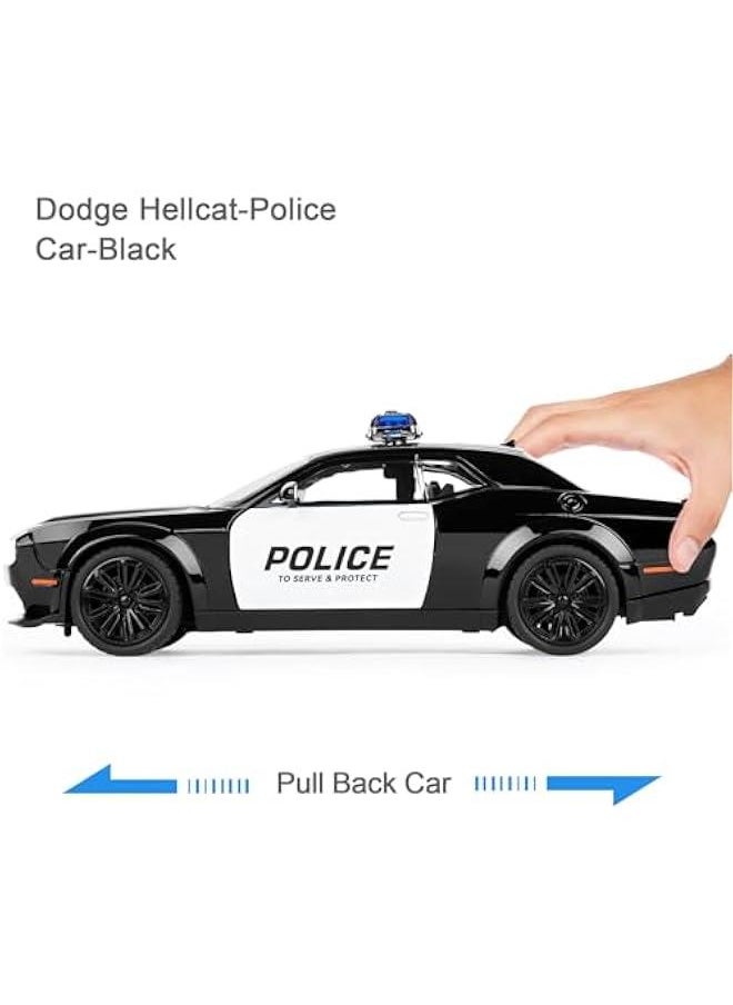 Police Car Toys for Boys Age 3-12 1:22 Dodge Challenger Hellcat Toy Cars Diecast Metal Car Model with Light & Sound Collectable Muscle Cars for Kids 3+ Year Olds