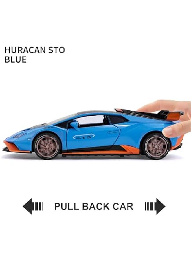 Lambo Toy Cars for Boys Age 3-12 Huracan STO Race Car Toys with Light and Sound 1:24 Diecast Metal Model Cars Pull Back Sport Cars for 3+ Year Old Kids